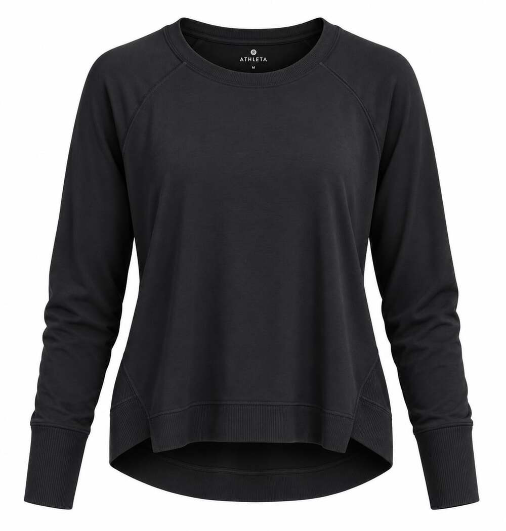 Athleta Mindset Sweatshirt Women’s M Black Modal Raglan Tulip Hem Long Sleeve